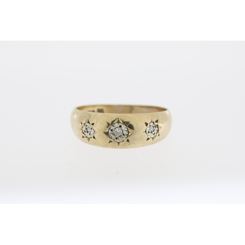 1003 - Hallmarked 375, diamond set gypsy ring.