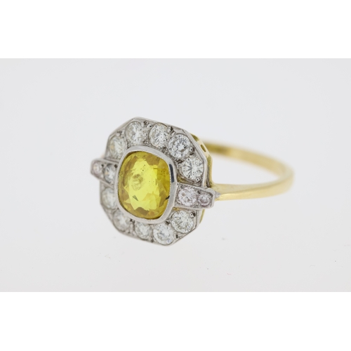 1005 - Yellow gold, yellow sapphire and diamond ring. (Yellow sapphire 1.40 carats, diamonds 0.55 carats in... 