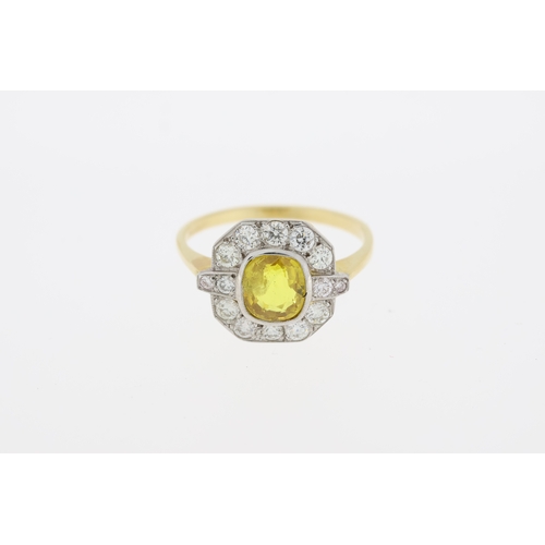 1005 - Yellow gold, yellow sapphire and diamond ring. (Yellow sapphire 1.40 carats, diamonds 0.55 carats in... 