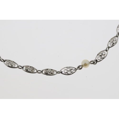 1012 - Circa 1920, A platinum and pearl chain 9 pearls. Chain length approx 50cm.