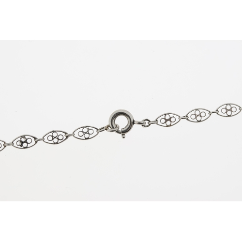 1012 - Circa 1920, A platinum and pearl chain 9 pearls. Chain length approx 50cm.