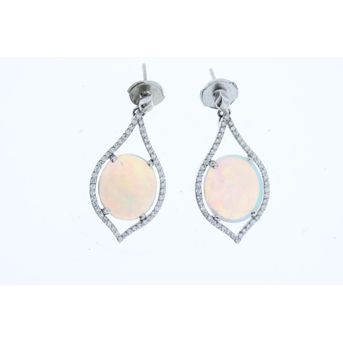 1001 - A pair of platinum & opal drop earrings.