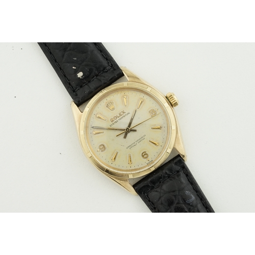 113 - ROLEX OYSTER PERPETUAL 9CT GOLD 'SOCC' EXPLORER DIAL REF. 1003 CIRCA 1960, cirular patina dial with ... 