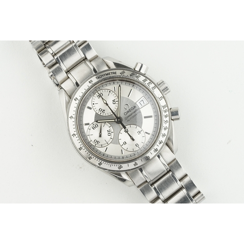 123 - OMEGA SPEEDMASTER DATE AUTOMATIC CHRONOGRAPH, circular silver dial with stick hour markers and hands... 