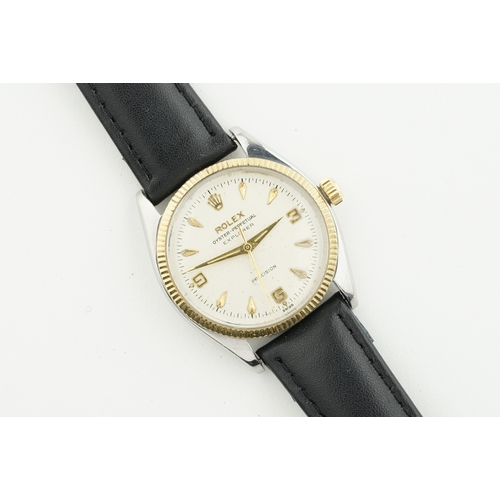 126 - ROLEX OYSTER PERPETUAL EXPLORER PRECISION STEEL & GOLD REF. 5501 CIRCA 1959, circular dial with hour... 