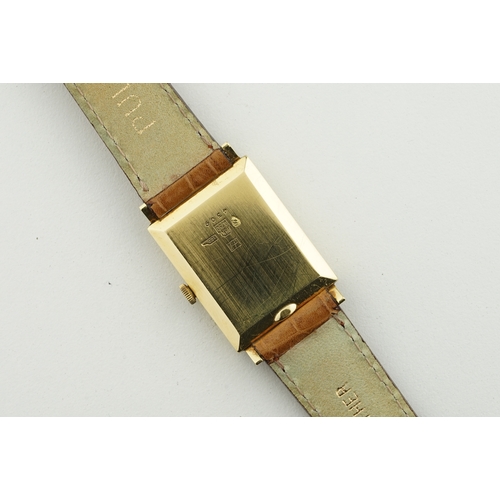 129 - HENO 18CT GOLD TANK WRISTWATCH, rectangular white dial with roman numeral hour markers and hands, 27... 