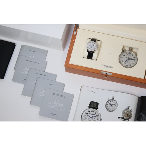 10 - RARE LONGINES HONOUR AND GLORY LIMITED EDITION SET, 1) An 18ct white gold Longines chronograph, refe... 