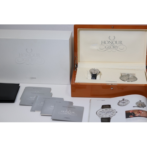 10 - RARE LONGINES HONOUR AND GLORY LIMITED EDITION SET, 1) An 18ct white gold Longines chronograph, refe... 