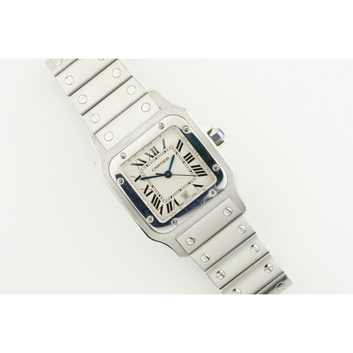 200 - CARTIER SANTOS GALBEE STEEL DATE W/ GUARANTEE PAPERS REF. 1564, square off white dial with hour mark... 