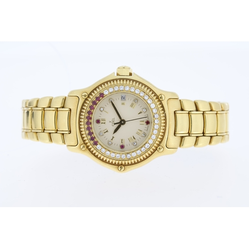 54 - Brand: Ladies Ebel
Model Name: Discovery 18ct Yellow Gold Ruby & Diamond
Reference: 202
Complication... 