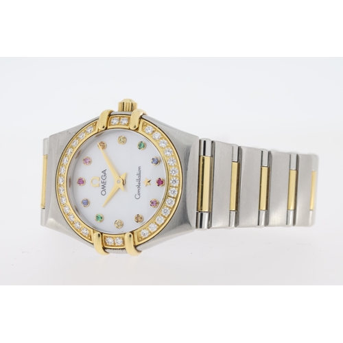 72 - Brand: Ladies Omega
 Model Name: Constellation Rainbow Multi-Gem Dial
 Movement: Quartz
 Box: Yes
 Y... 