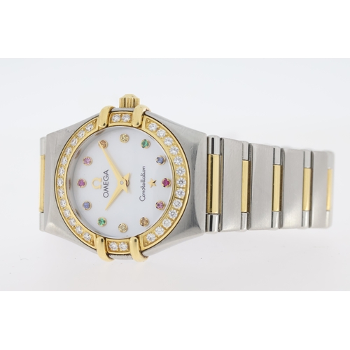 72 - Brand: Ladies Omega
 Model Name: Constellation Rainbow Multi-Gem Dial
 Movement: Quartz
 Box: Yes
 Y... 