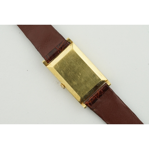 220 - LOUIS JARDIN 18CT GOLD CORAL DIAL TANK WRISTWATCH CIRCA 1970S, rectangular coral dial with hands, 23... 