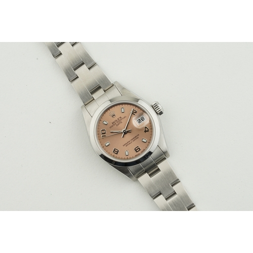 229 - ROLEX OYSTER PERPETUAL W/ GUARANTEE PAPERS REF. 79160, circular pink dial with hour markers and hand... 