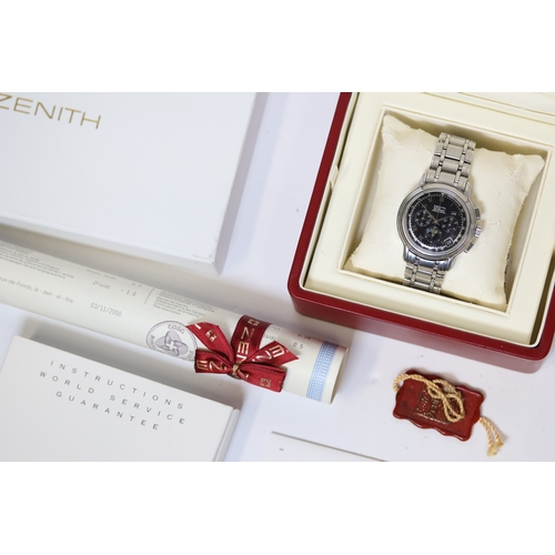 234 - ZENITH EL PRIMERO CHRONOMASTER TRIPLE CALENDAR WITH BOX AND PAPERS REF 02.0240.410/21, circular blac... 