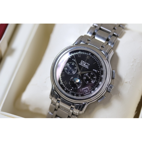 234 - ZENITH EL PRIMERO CHRONOMASTER TRIPLE CALENDAR WITH BOX AND PAPERS REF 02.0240.410/21, circular blac... 