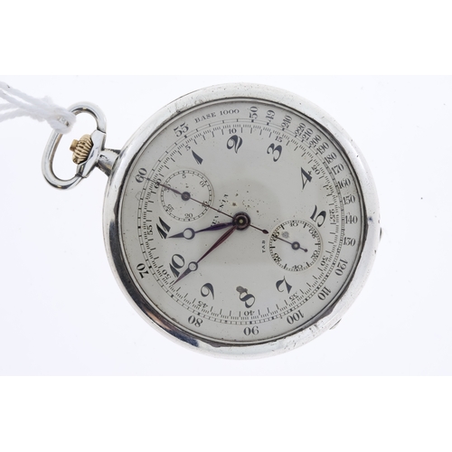 235 - VINTAGE JUVENIA POCKET WATCH CHRONOGRAPH 925 SILVER, circular silver dial with Breguet style numeral... 