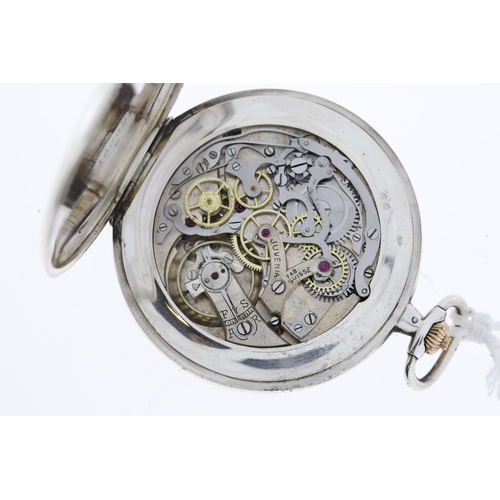 235 - VINTAGE JUVENIA POCKET WATCH CHRONOGRAPH 925 SILVER, circular silver dial with Breguet style numeral... 