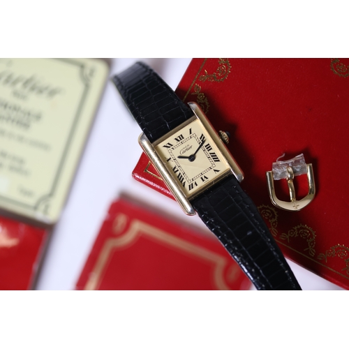 114 - Brand: Must De Cartier
 Model Name: Tank
 Movement: Manual Wind
 Box: Yes
 Papers: Yes
 Year: Undate... 