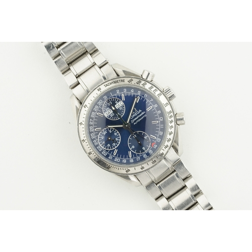 134 - OMEGA SPEEDMASTER DAY DATE CALENDAR AUTOMATIC CHRONOGRAPH REF. 35218000, circular blue dial with sti... 