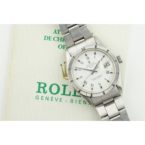 145 - ROLEX OYSTER PERPETUAL DATE ROMAN NUMERAL DIAL W/ GUARANTEE PAPERS REF. 1501 CIRCA 1973, circular wh... 