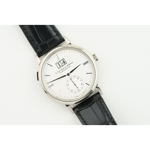 154 - A. LANGE & SOHNE SAXONIA OUTSIZE DATE 18CT WHITE GOLD FULL SET W/ BOX & PAPERS REF. 381.026 CIRCA 20... 