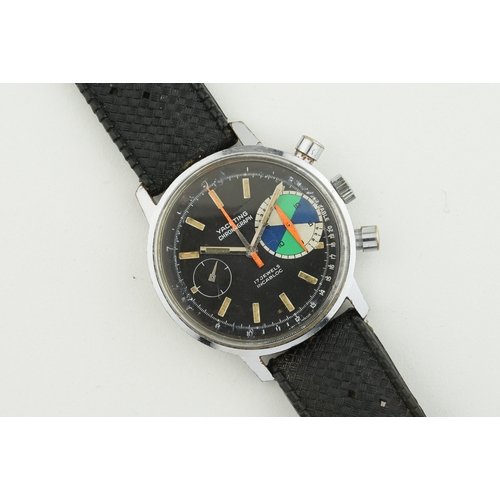 155 - YACHTING BIG EYE CHRONOGRAPH, circular black dial with hour markers and hands, 36mm chrome case with... 