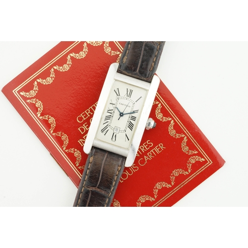 175 - CARTIER TANK AMERICAINE 18CT WHITE GOLD W/ GUARANTEE PAPERS REF. 1726, rectangular guilloche dial wi... 