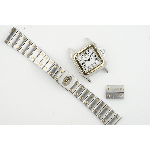 132 - CARTIER SANTOS CAREE STEEL & GOLD DATE REF. 187901 CIRCA 1980S, square off white dial with blue roma... 