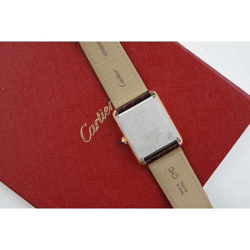 148 - CARTIER TANK SOLO 18CT GOLD LARGE W/ GUARANTEE PAPERS REF. 3167, rectangular white dial with hour ma... 