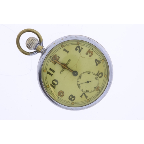 177 - Vintage Jaeger Le Coultre Military G.T.S.P Pocket Watch, not running, able to set the time, crack to... 