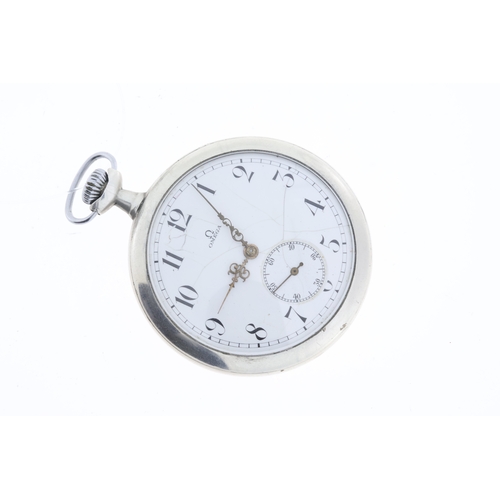 92 - Brand: Omega 
 Model Name: Vintage pocketwatch
 Dial colour: White
 Dial features: Black Arabic nume... 