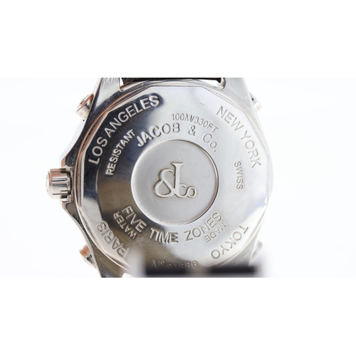 132 - Brand: Jacob & Co
 Model Name: Five Time Zones 
 Movement: Quartz
 Year: Circa 2000's
 Dial shape: C... 