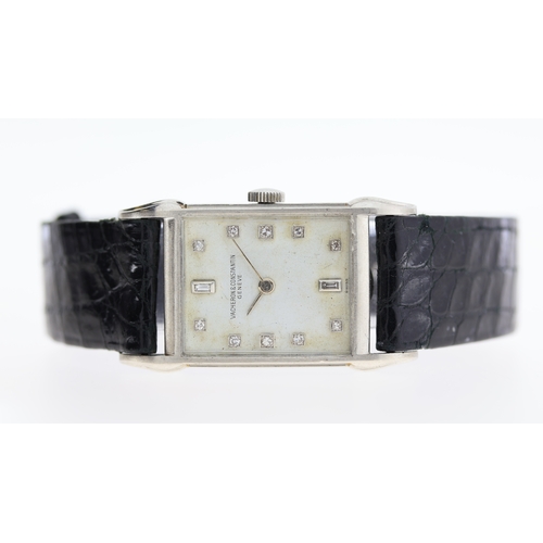 166 - RARE VINTAGE PLATINUM VACHERON & CONSTANTIN DIAMOND SET DRESS WATCH, silvered dial with diamond hour... 