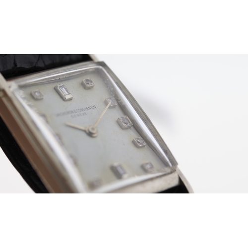 166 - RARE VINTAGE PLATINUM VACHERON & CONSTANTIN DIAMOND SET DRESS WATCH, silvered dial with diamond hour... 