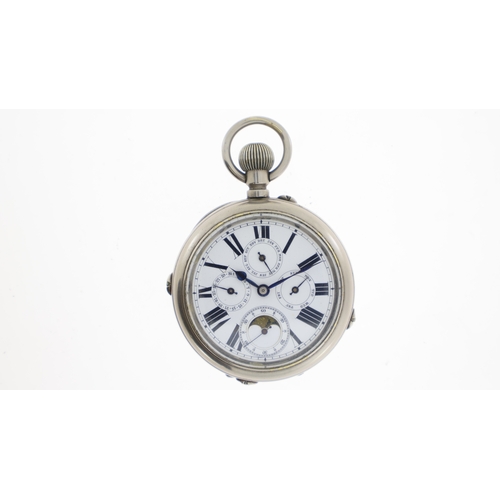 172 - Goliath Calendar Moon Phase Pocket Watch, white dial with Roman numerals, for subsidiary dials, mont... 