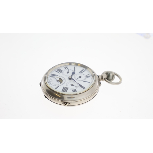 172 - Goliath Calendar Moon Phase Pocket Watch, white dial with Roman numerals, for subsidiary dials, mont... 