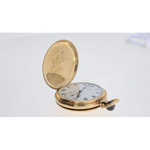 173 - 9ct HAMILTON & CO FULL HUNTER POCKETWATCH,  white dial with Roman numerals, signed Hamilton & Co, St... 