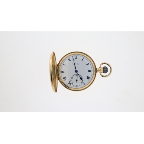 173 - 9ct HAMILTON & CO FULL HUNTER POCKETWATCH,  white dial with Roman numerals, signed Hamilton & Co, St... 