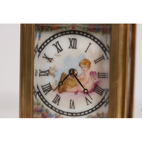 174 - A wonderfully decorated brass & porcelain double carriage clock with a barometre. Currently in full ... 