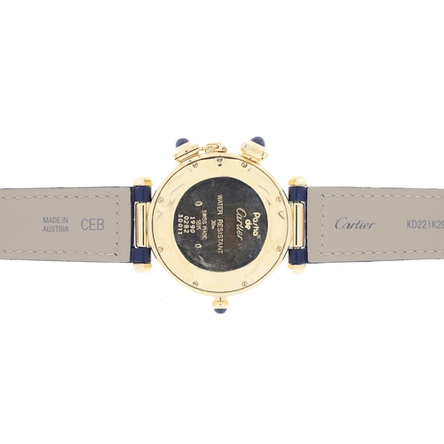 13 - Brand: Cartier
 Model Name: Pasha Alarm moonphase 
 Movement: Quartz
 Year: Circa 2000
 Box: Accompa... 