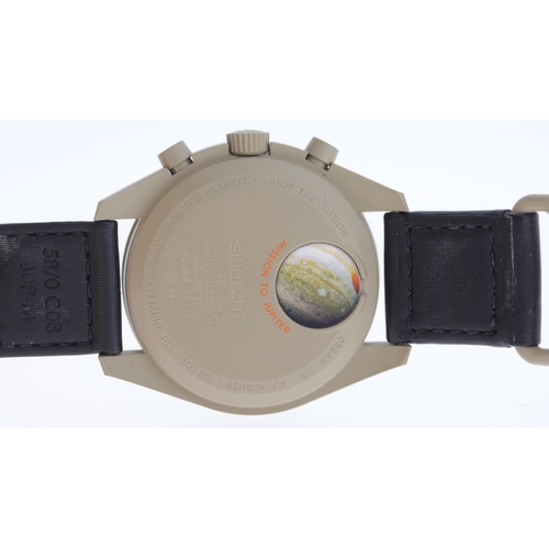 94 - Brand: Omega X Swatch
 Model Name: Moon Swatch 'Mission To Jupiter' 
 Movement: Quartz
 Year: 2022
 ... 