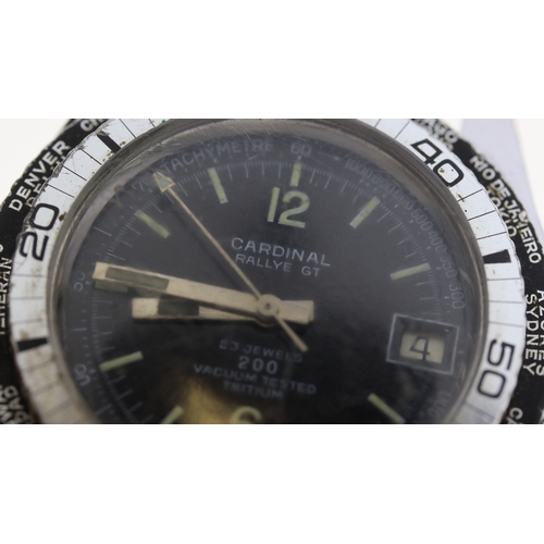 145 - Brand: Cardinal
 Model Name: Rallye GT 
 Movement: Manual Wind
 Dial shape: Circular
 Dial colour: B... 