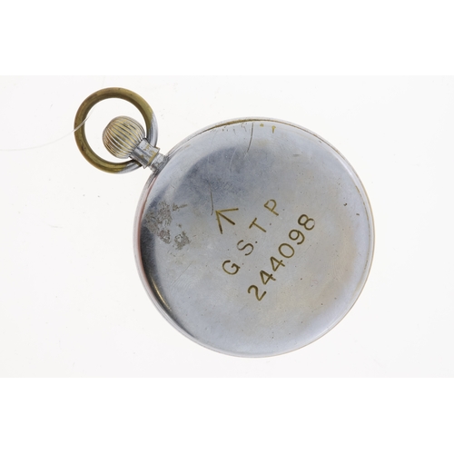 182 - Vintage Jaeger Le Coultre Military G.T.S.P Pocket Watch, not running, able to set the time, crack to... 