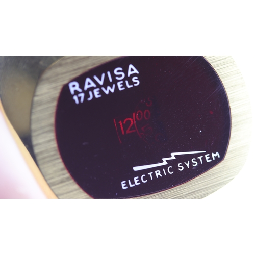 217 - Brand: Ravisa
 Model Name: Electric System 
 Movement: Quartz
 Dial shape: Square
 Dial colour: Red
... 