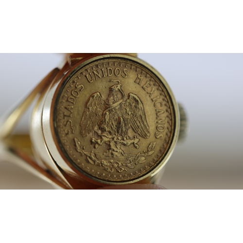 25 - Rare EMKA 18ct Gold Ring Watch with a 22ct Mexican Dos Pesos Coin, sold on the Maiden Voyage of RMS ... 