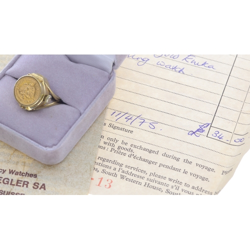 25 - Rare EMKA 18ct Gold Ring Watch with a 22ct Mexican Dos Pesos Coin, sold on the Maiden Voyage of RMS ... 