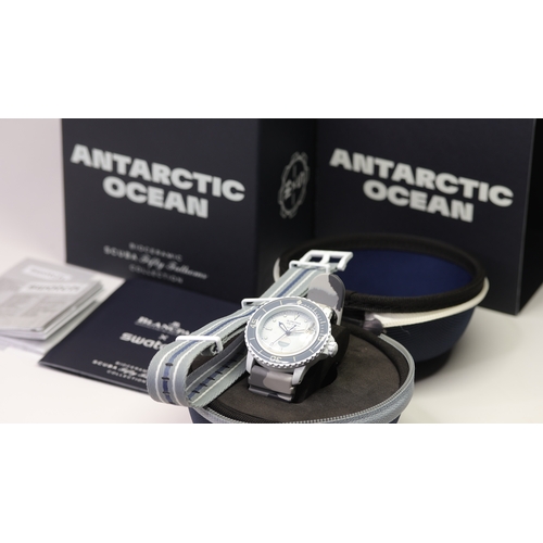 7 - Brand: Blancpain X Swatch
 Model Name: Fifty Fathoms Antarctic Ocean Edition 
 Movement: Automatic
 ... 