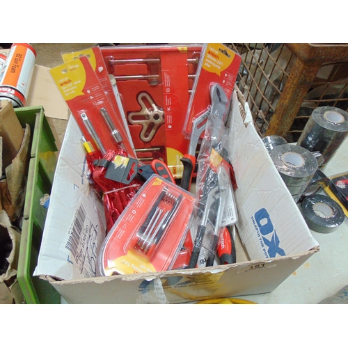 181 - Box new tools pliers / padlocks etc..