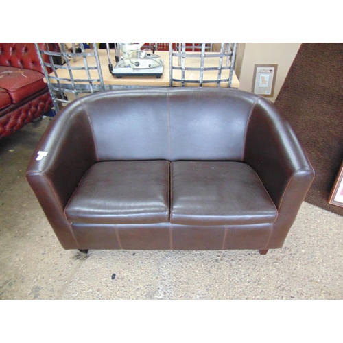 657 - 2 seater brown leather Tub sofa